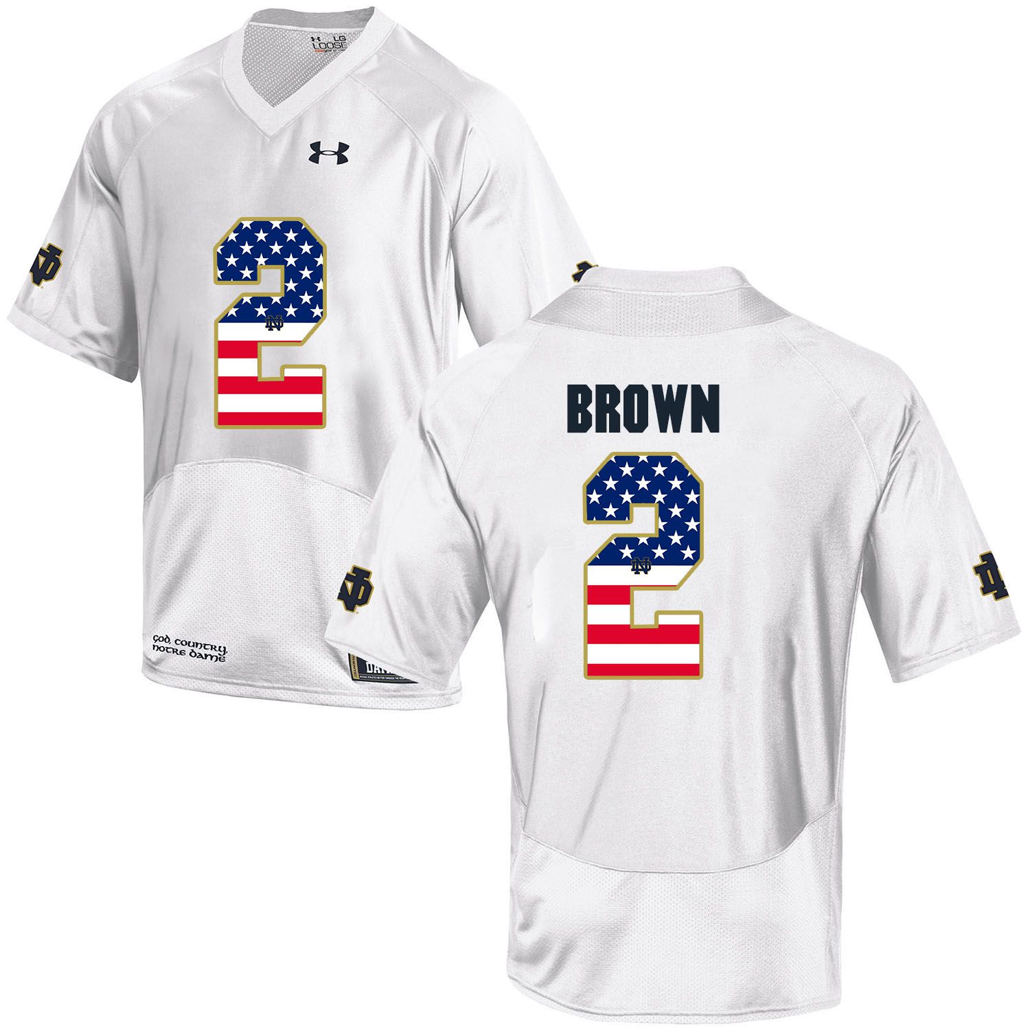 Men Norte Dame Fighting Irish #2 Brown White Flag Customized NCAA Jerseys->customized ncaa jersey->Custom Jersey